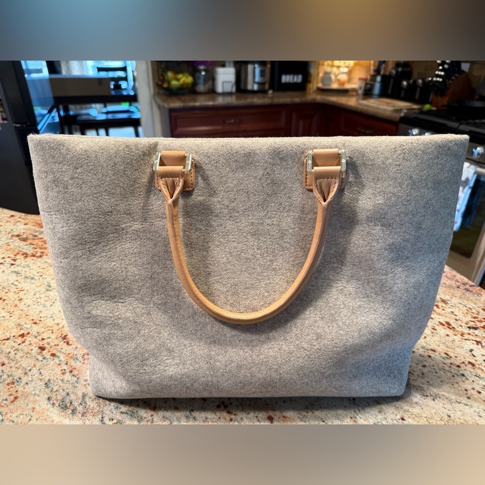 Tory Burch Dana Grayish Beige Wool/Leather Tote Bag Purse - Picture 6 of 16